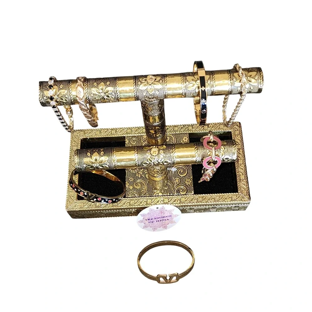 Treasures of India Gold Embossed 2-Tier T-Bar Jewelry Display Stand Organizer